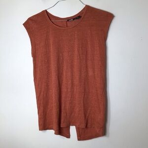 Tahari small top women linen orange back buttons sleeveless